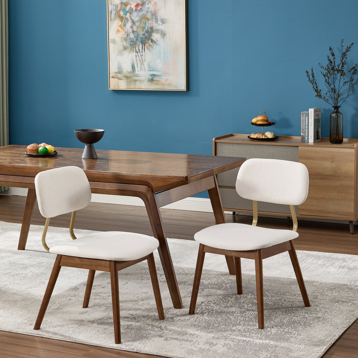 Wooden Dining Chairs Set of 2, Modern Upholstered Fabric Dining Chairs, Farmhouse Dining Room Kitchen Side Chairs, Beige