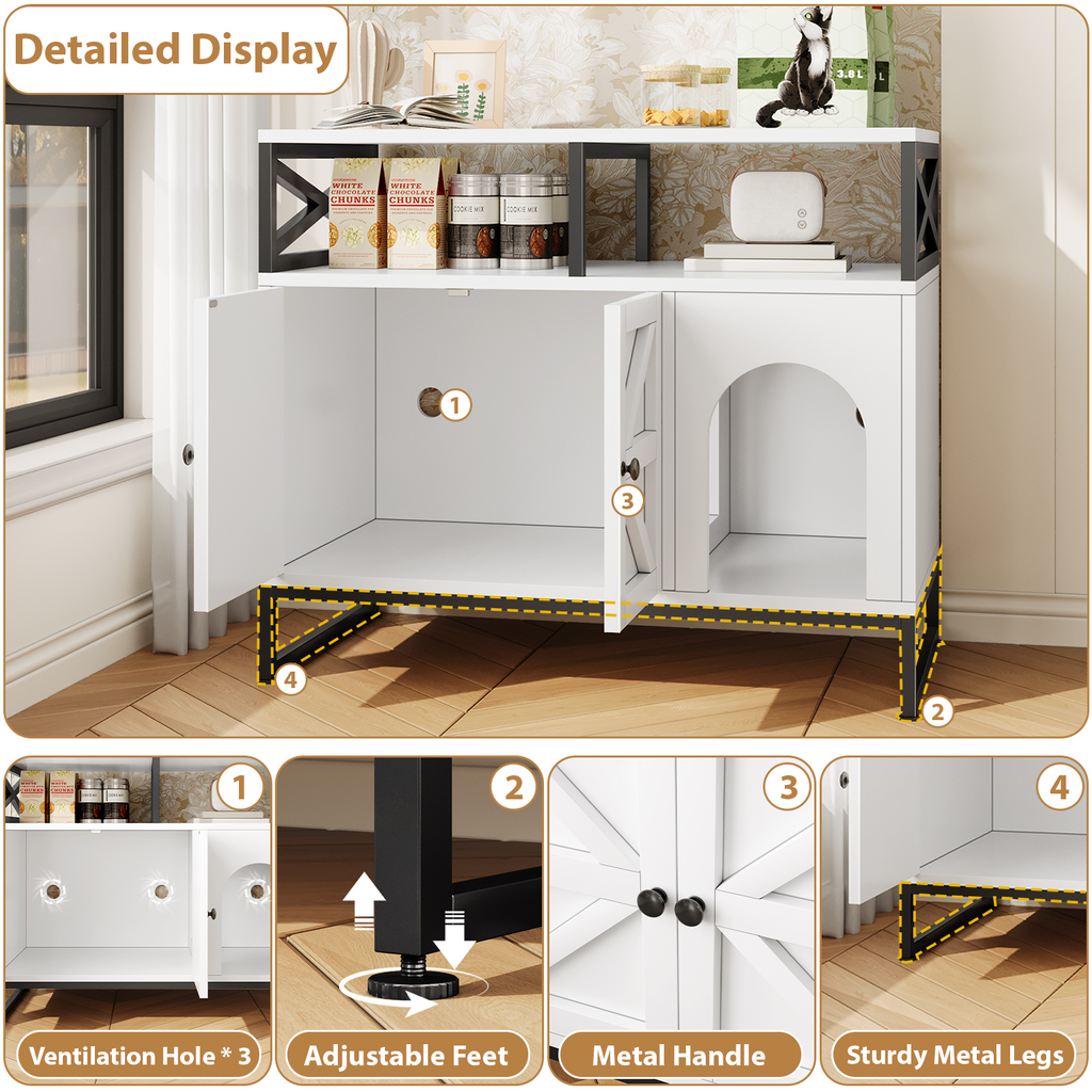 Wooden Cat Litter Box Furniture with Adjustable Shelves,Hidden Cat Litter Box Enclosure Furniture for Pet Supplies White
