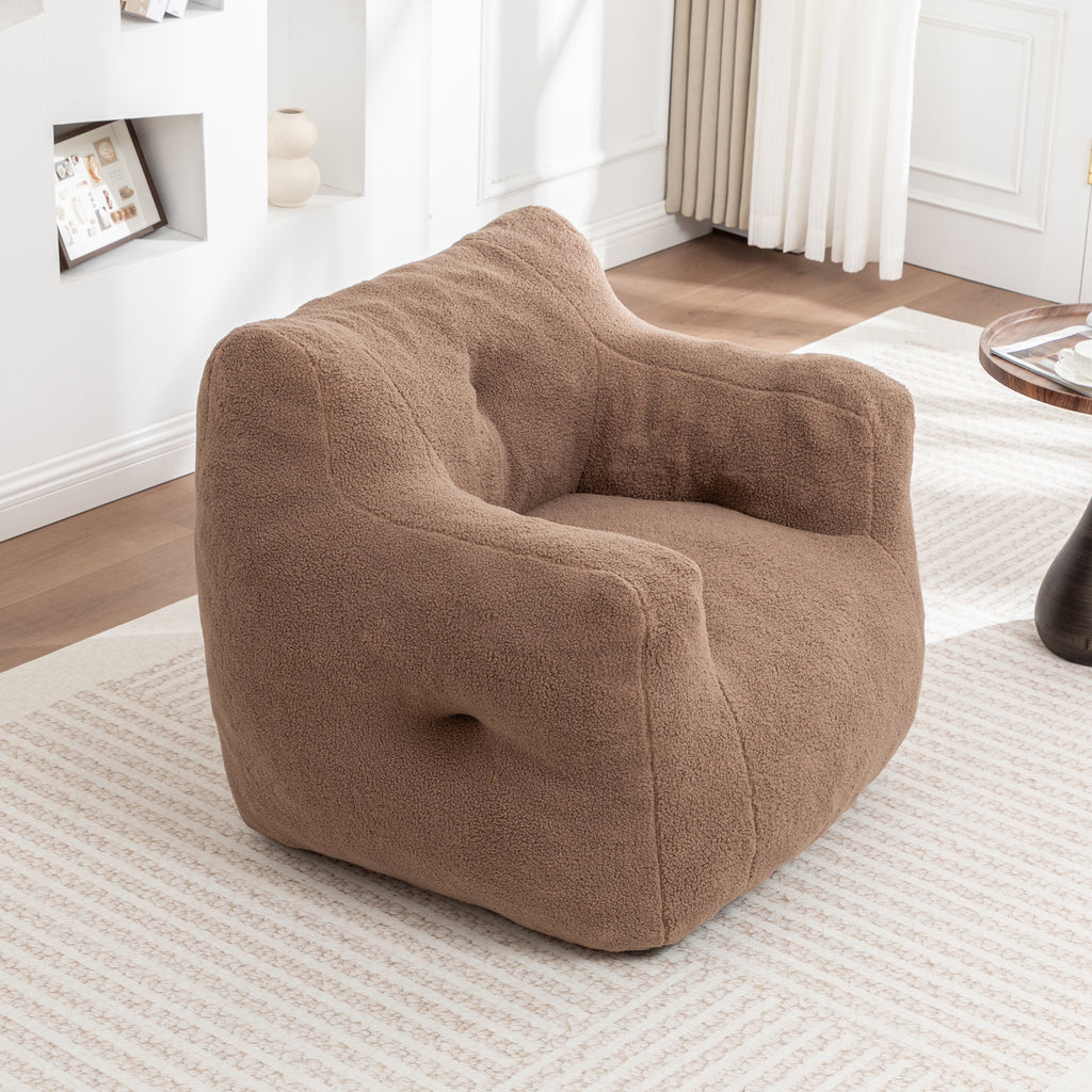 Oversized Bean Bag Chair with Side Pocket, Teddy Comfy Sofa with Arms, Removable Cover Chair for Living Room, Coffee