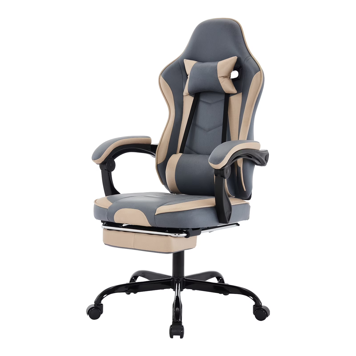Gaming Chair with Footrest & Headrest, Leather Ergonomic Office Computer Chair with Footrest and Lumbar Support, Blue Beige