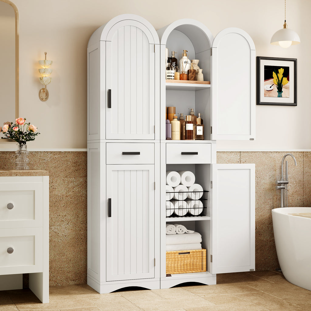NYBOPAVIS 73" Tall Bathroom Storage Cabinets with Adjustable Shelves, Drawers & Doors, Bathroom Storage Tower for Small Spaces, White