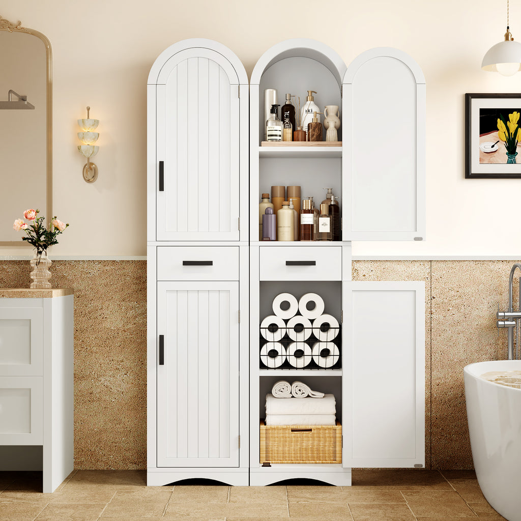 NYBOPAVIS 73" Tall Bathroom Storage Cabinets with Adjustable Shelves, Drawers & Doors, Bathroom Storage Tower for Small Spaces, White