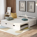 Wooden Daybed with Trundle,Multi-functional Extending Daybed, Box Spring Needed, for Living Room Bedroom, White