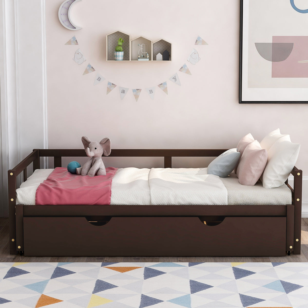 Wooden Daybed with Trundle,Multi-functional Extending Daybed, Box Spring Needed, for Living Room Bedroom, Espresso