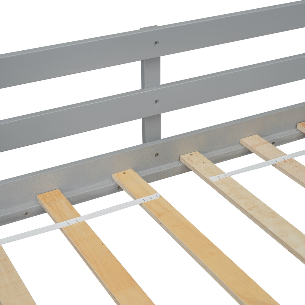 Twin Loft Bed with Slide, Solid Wood Bed Frame, Modern Loft Bed with Ladder & Guardrail for Bedroom, Gray