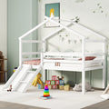 Twin Loft Bed with Slide, Solid Wood Bed Frame, Modern Loft Bed with Ladder & Guardrail for Bedroom, White