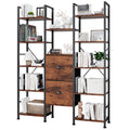 Triple Bookcases, 5-Tier Bookshelf with Drawers, Industrial Bookcase with 14 Display Shelves for Home Office, Living Room, Bedroom
