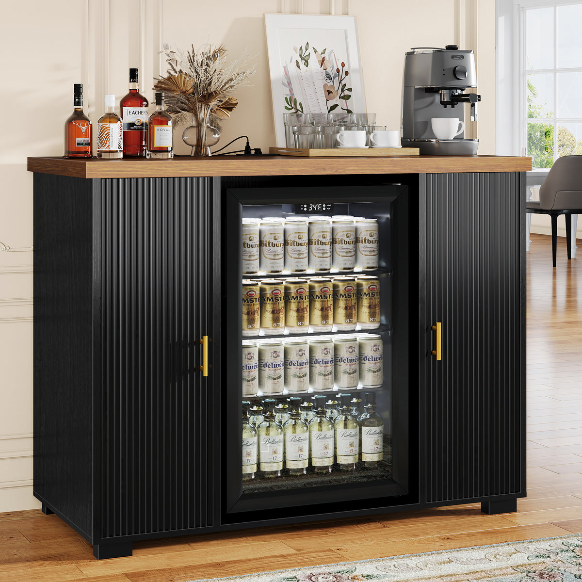 Coffee Bar Cabinet with Mini Fridge Space, Mini Fridge Cabinet with Storage & Power Outlet, Mini Bar for Home & Office