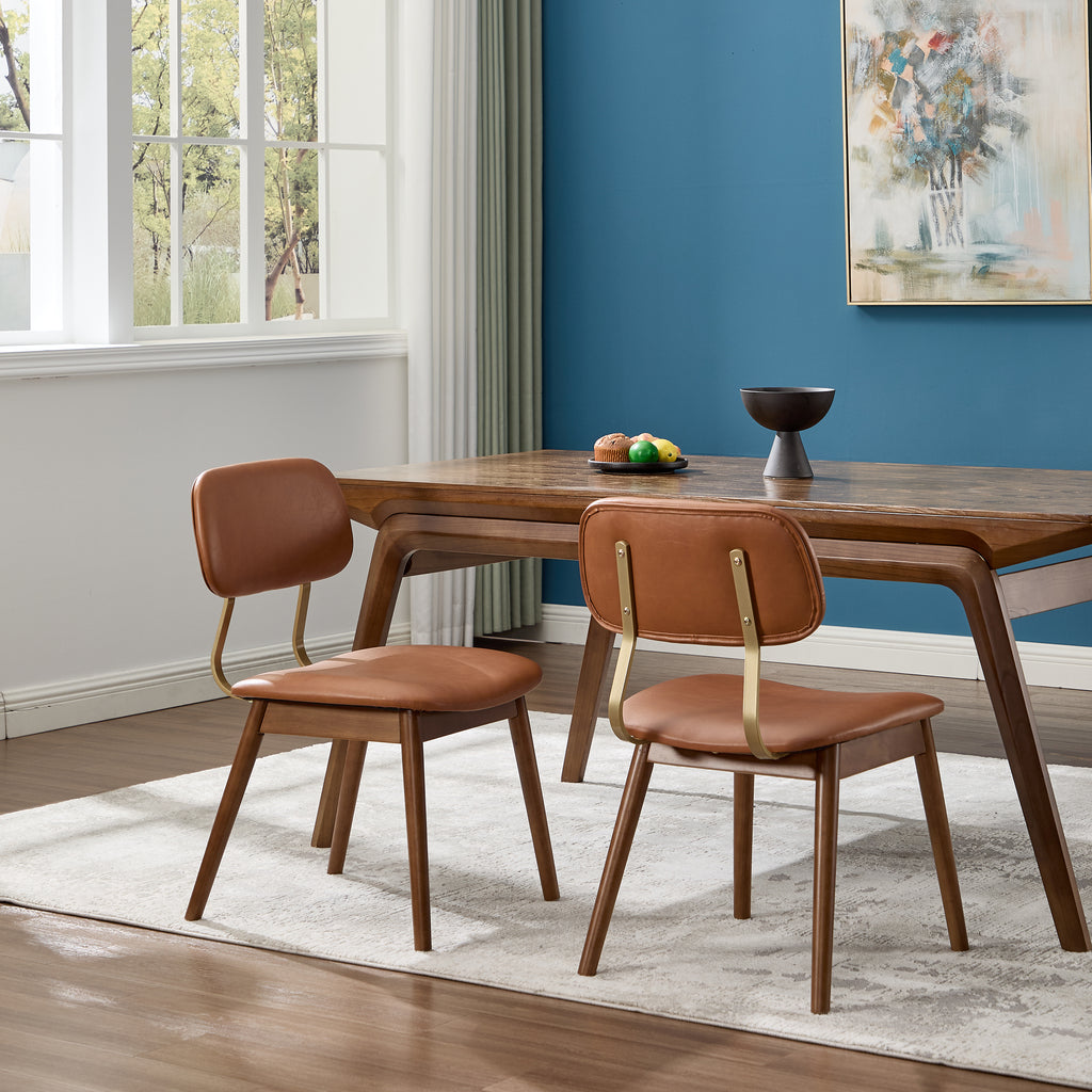 Wooden Dining Chairs Set of 2, Modern Upholstered Fabric Dining Chairs, Farmhouse Dining Room Kitchen Side Chairs, Brown