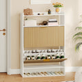 Wooden Shoe Cabinet with 2 Flip Drawers & Open Storage Shoe Rack Organizer for Entryway Hallway,Bedroom,Living