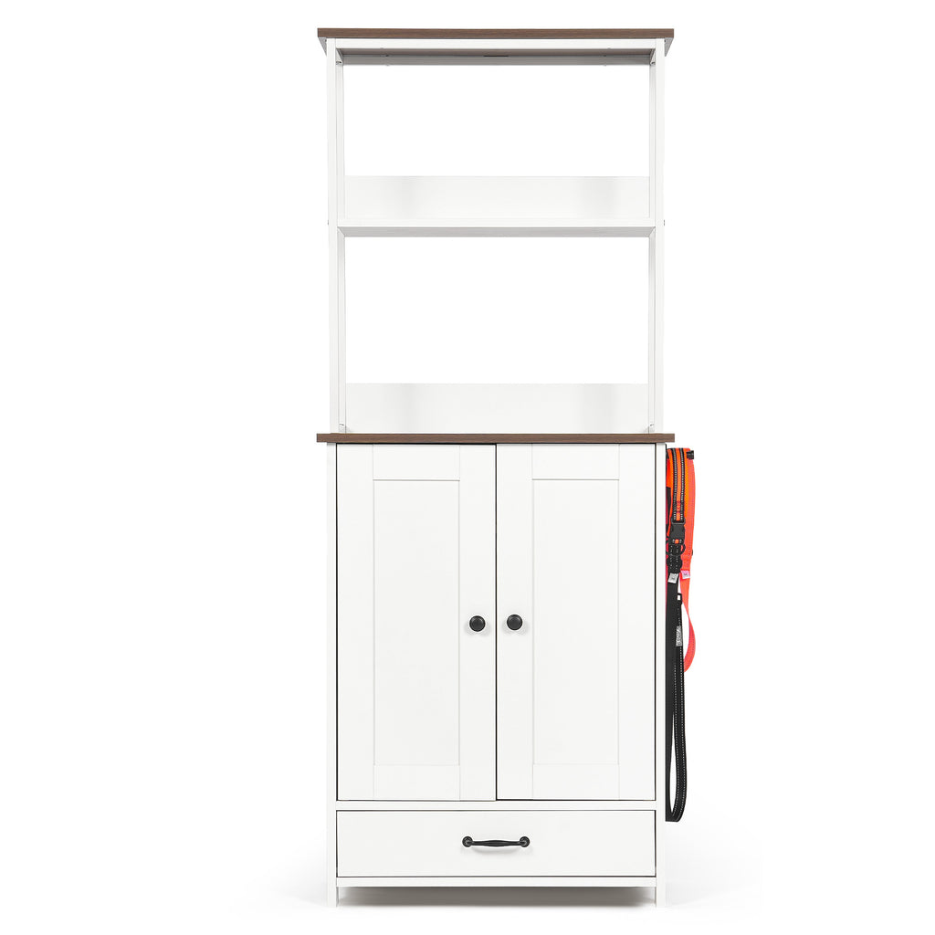 White Pet Feeding Station with Storage Cabinet, 2 Feeding Bowls and Adjustable Baffle Panel for Dog Cat