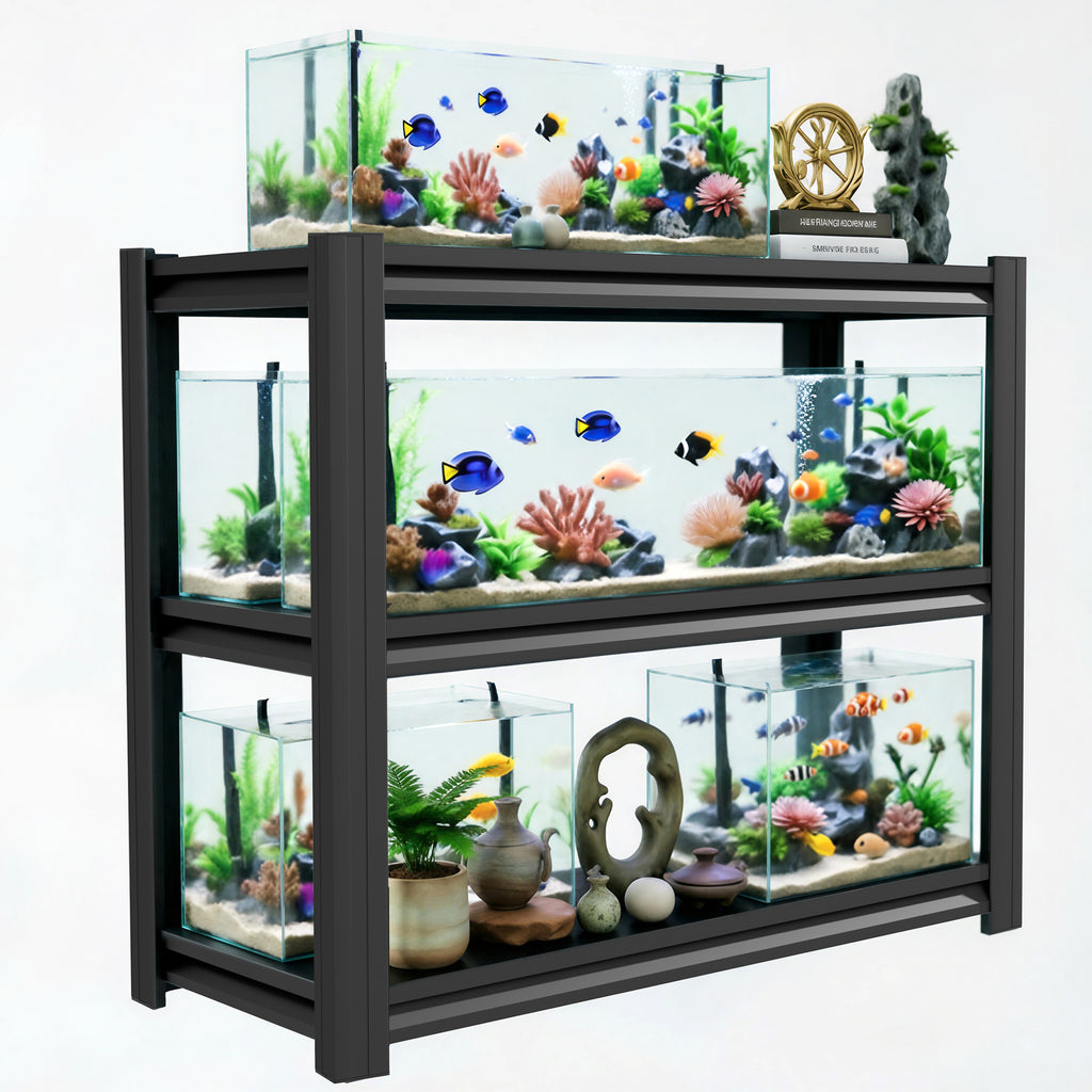 NYBOPAVIS 47.2" Heavy Duty Shelving with Adjustable Rack, 3-Tier Fish Tank Stand Rack Shelf for Home Office,47.2" W x 18"D x 39" H