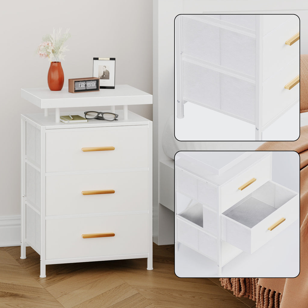 Smart LED Nightstand with 3 Drawers Modern Design Table for Bedroom, Closet, Dorm, White