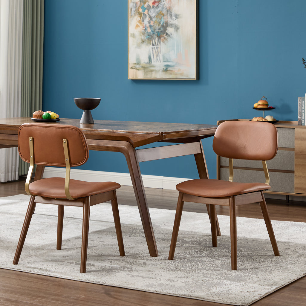 Wooden Dining Chairs Set of 2, Modern Upholstered Fabric Dining Chairs, Farmhouse Dining Room Kitchen Side Chairs, Brown