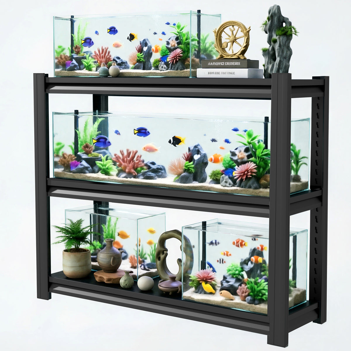 NYBOPAVIS 47.2" Heavy Duty Shelving with Adjustable Rack, 3-Tier Fish Tank Stand Rack Shelf for Home Office,47.2" W x 18"D x 39" H