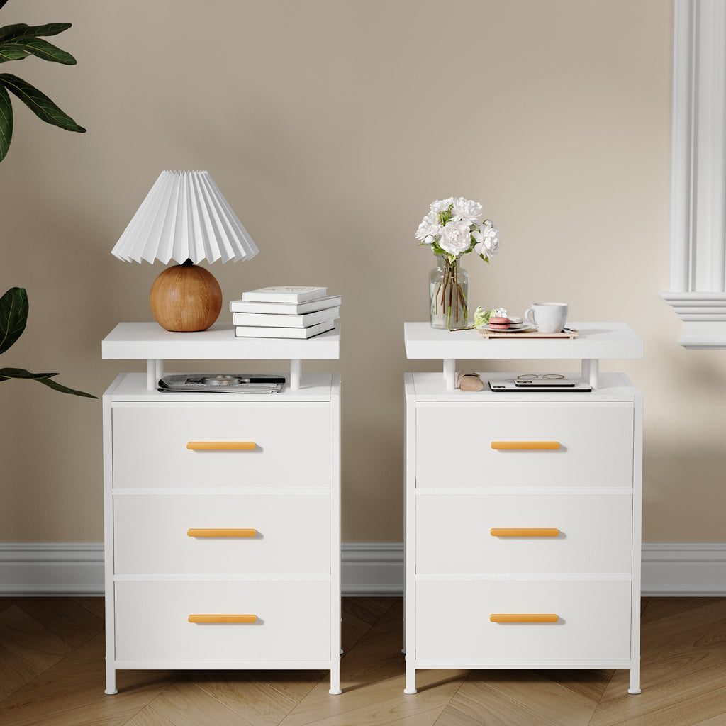 Smart LED Nightstand with 3 Drawers Modern Design Table for Bedroom, Closet, Dorm, White