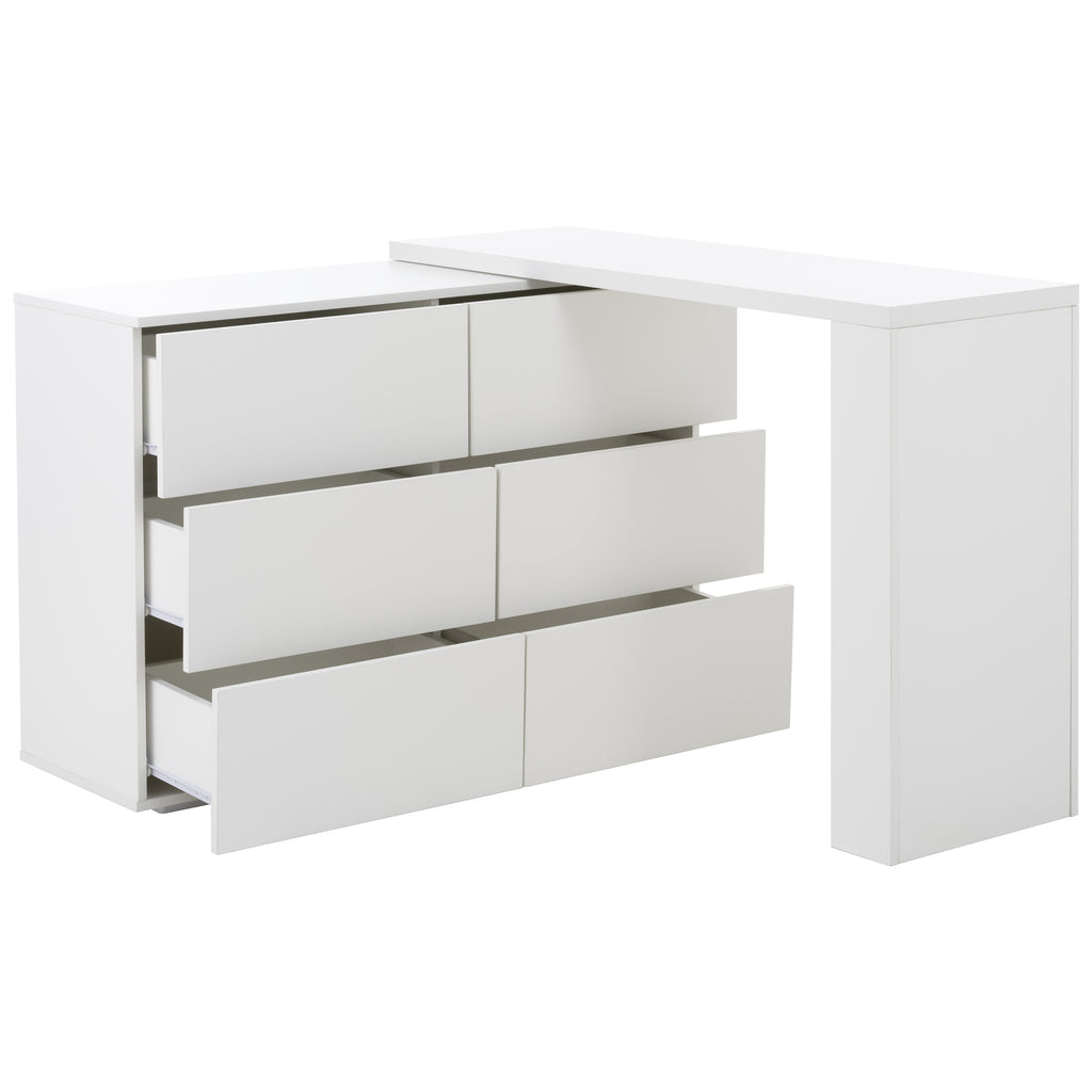 6 Drawers White Dresser, L-Shaped Wood Storage Cabinet for Clothes, 64" Wide wooden dresser for bedroom