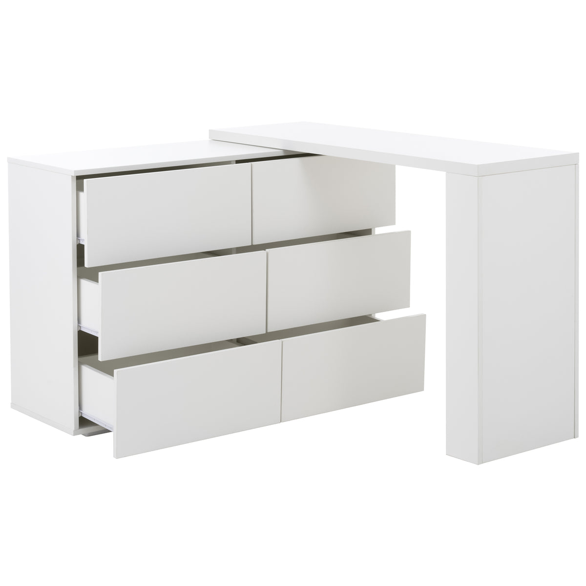 6 Drawers White Dresser, L-Shaped Wood Storage Cabinet for Clothes, 64" Wide wooden dresser for bedroom