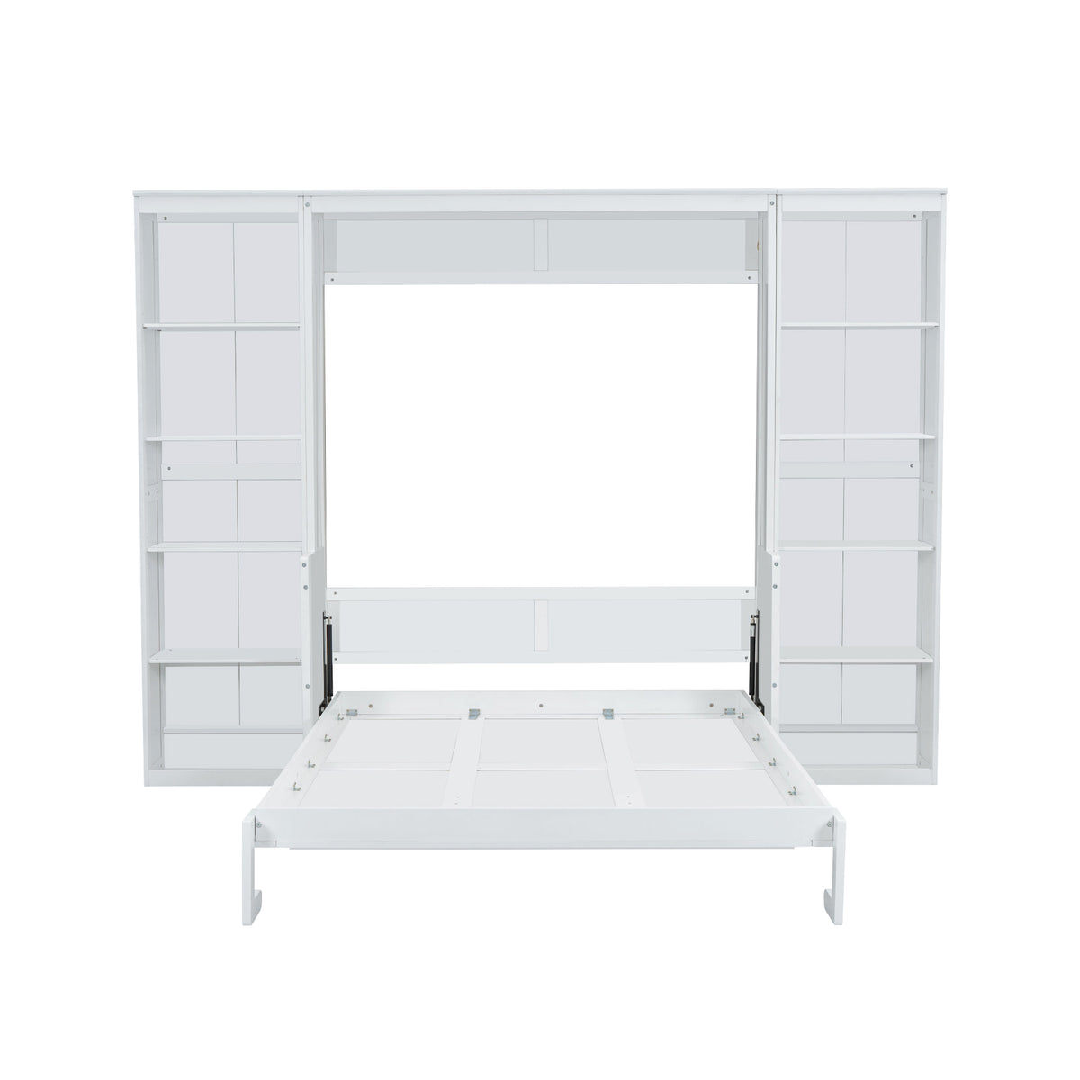 NYBOPAVIS Queen Size Murphy Bed with Vanity Desk & Bookshelf,Space-Saving Hidden Wall Bed for Living Room,White