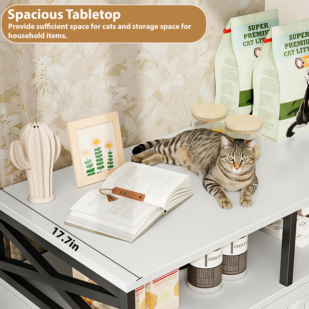 Hidden Cat Litter Box Enclosure Furniture with Adjustable Shelves,Wooden Cat Litter Box Furniture for Pet Supplies White
