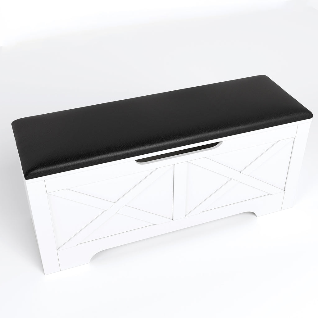 Wooden Storage Bench 39” Toy Box, Entryway Storage Trunk,Shoe Bench with Storage,Load up to 420 lb,for Living Room, Bedroom, Entryway,White