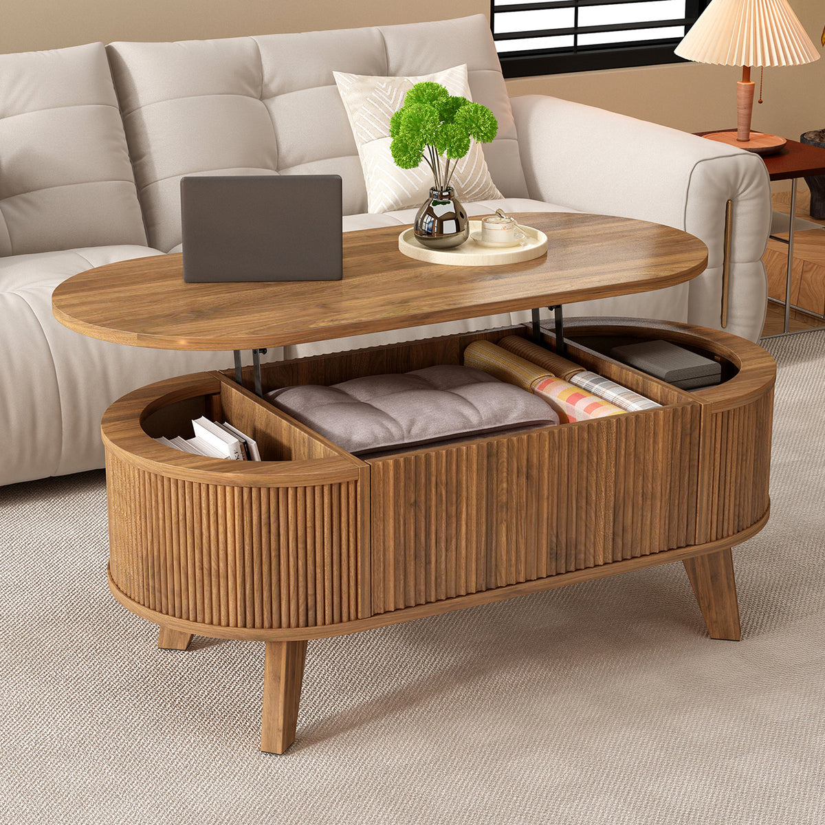NYBOPAVIS Lift Top Coffee Table with Storage, 38.6" Wood Coffee Table with Hidden Compartments for Living Room, Walnut
