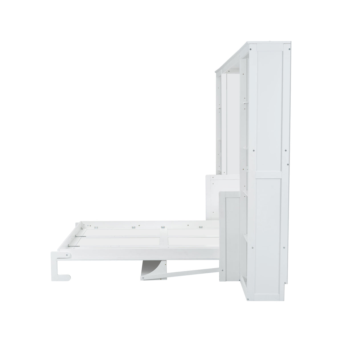 NYBOPAVIS Queen Size Murphy Bed with Vanity Desk & Bookshelf,Space-Saving Hidden Wall Bed for Living Room,White