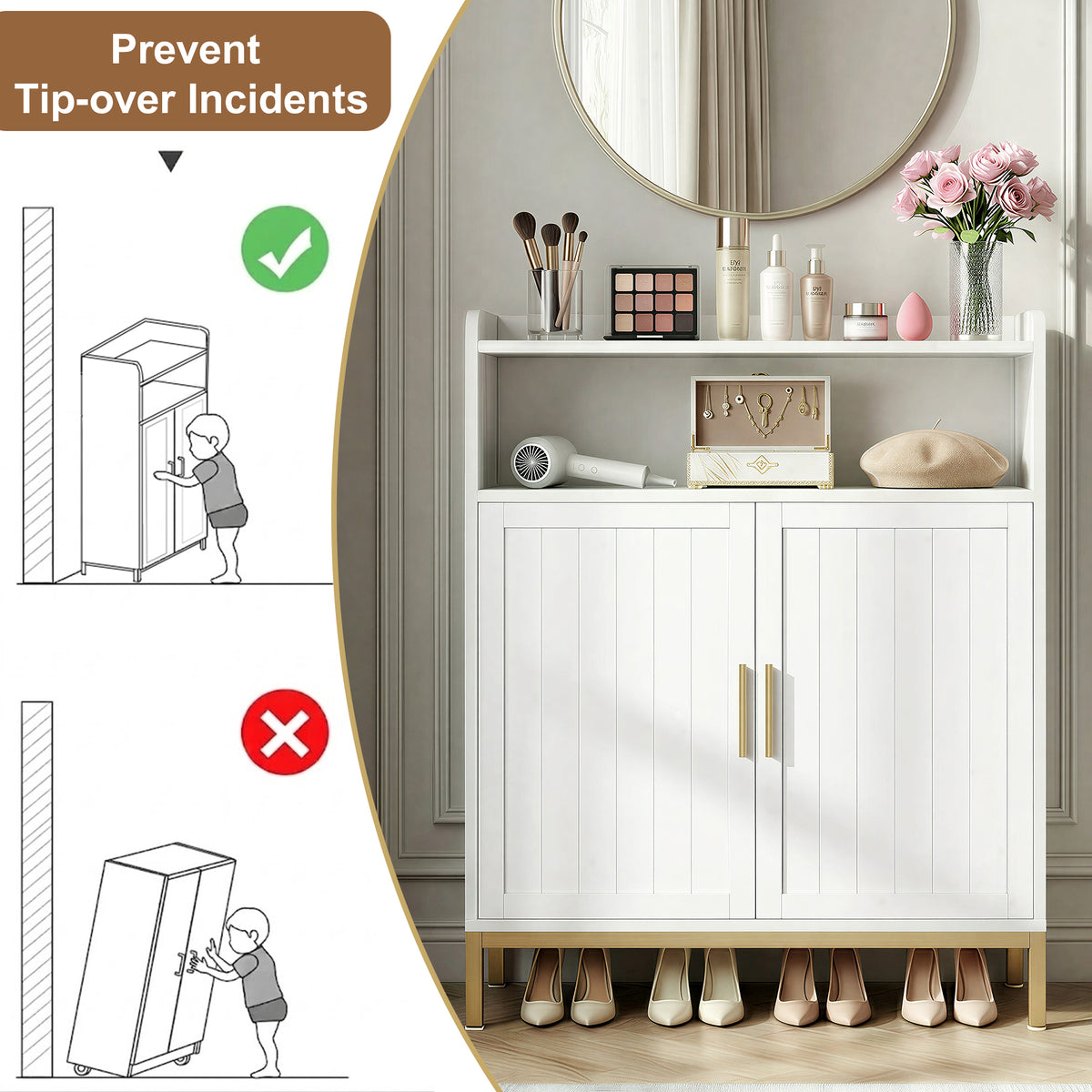 Shoe Cabinet with Adjustable Shelves,Modern Shoe Storage Cabinet & 2-Door 20 Pairs Wood Shoe Rack Organizer for Entryway,White