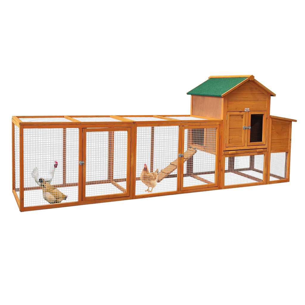 121" large Chicken Coop, Wooden Hen House with Run, Chicken Cage for 4-6 Chickens, Weatherproof Asphalt Roof, Nesting Box & Pull-Out Tray, Green