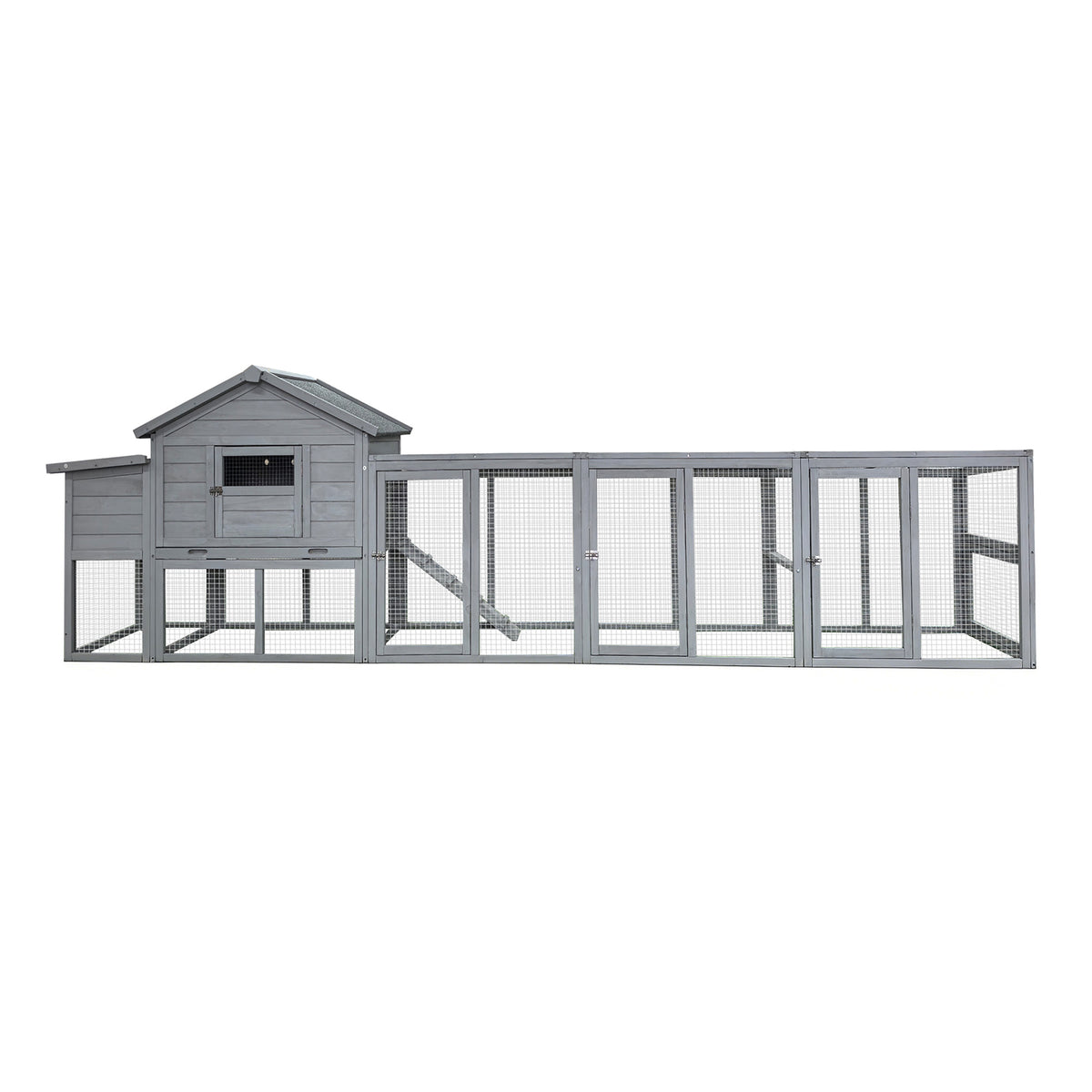 141＂Gray Large Wooden Chicken Coop,Outdoor Hen House with Nesting Box,Waterproof & Anti-UV Panel,Wire Fence, Poultry Cage