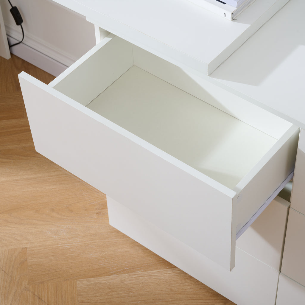 6 Drawers White Dresser, L-Shaped Wood Storage Cabinet for Clothes, 64" Wide wooden dresser for bedroom