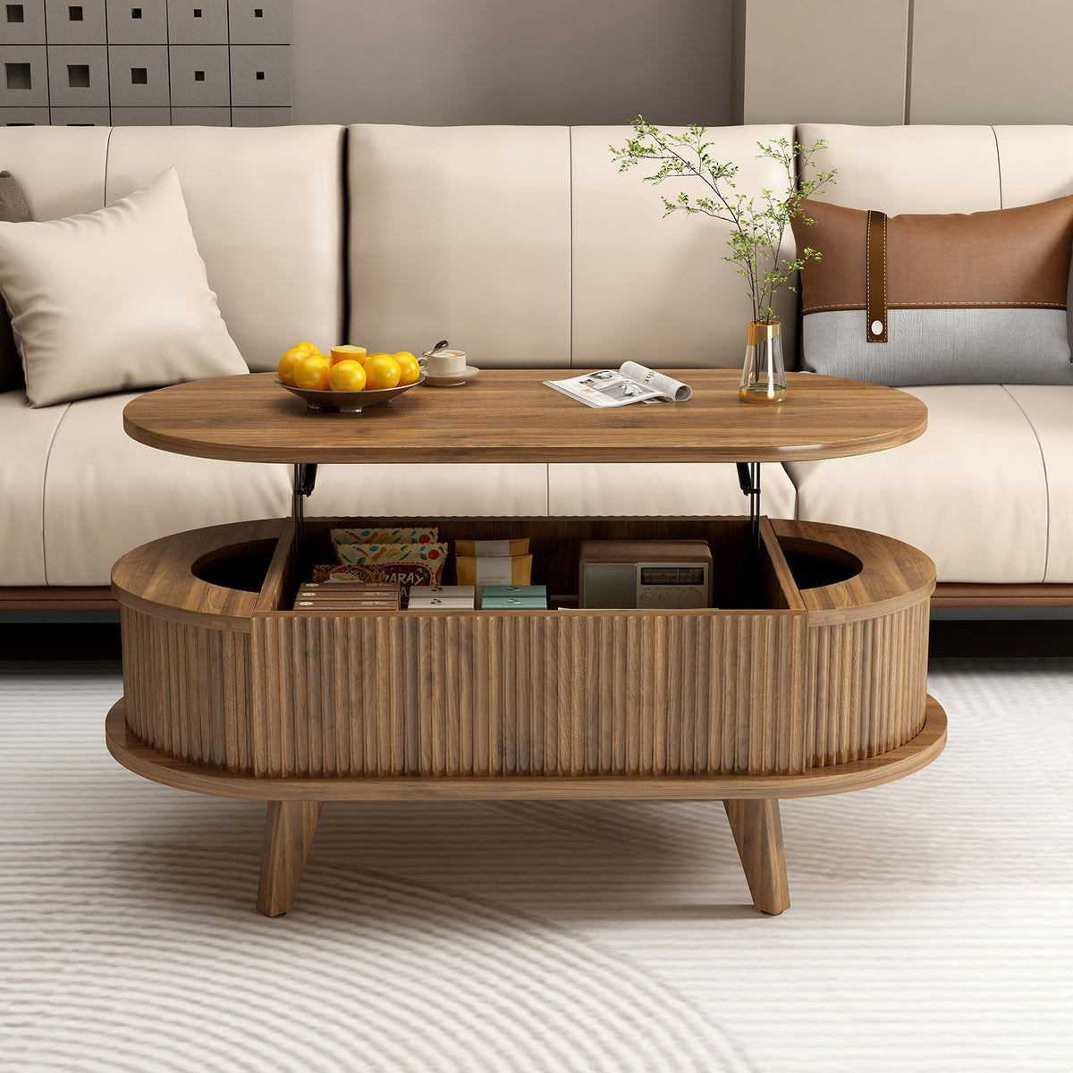 NYBOPAVIS Lift Top Coffee Table with Storage, 39.37" Wood Coffee Table with Hidden Compartments for Living Room, Walnut