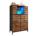 12 Drawer Dresser for Bedroom, Dresser For Closet with LED Lights | Fabric Drawer for Hallway Entryway Living Room, Modern Chest, Vertical Space Saving, Open Shelf, Anti-Tip, 10-Min Assembly