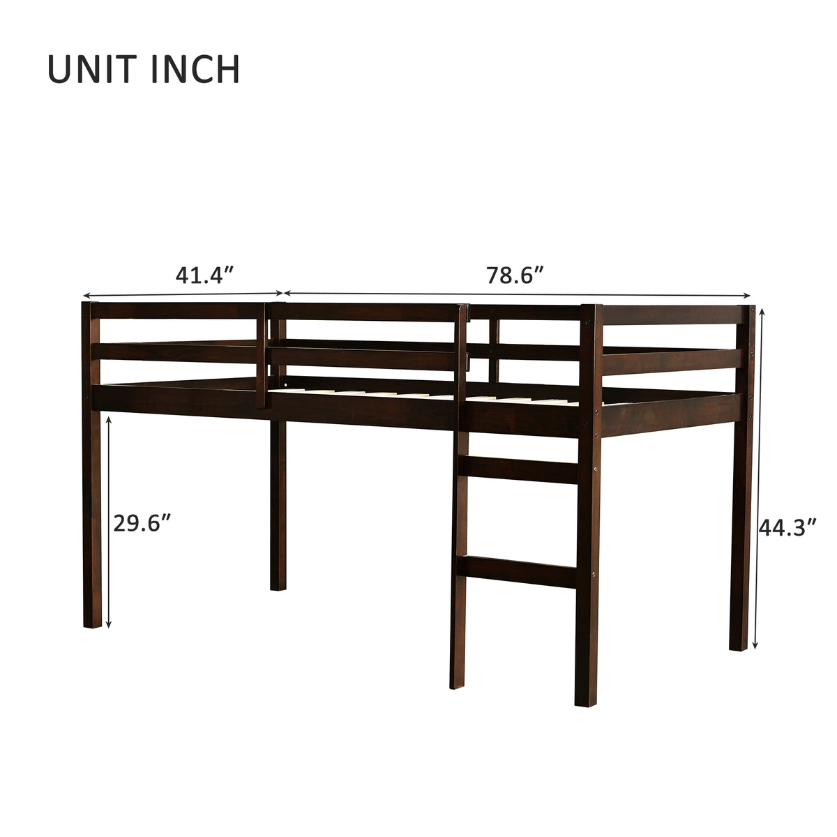 Twin Low Loft Bed Frame, Solid Wood Elevated Bed with Guardrail, Space Saving Loft Bed for Bedroom, Espresso