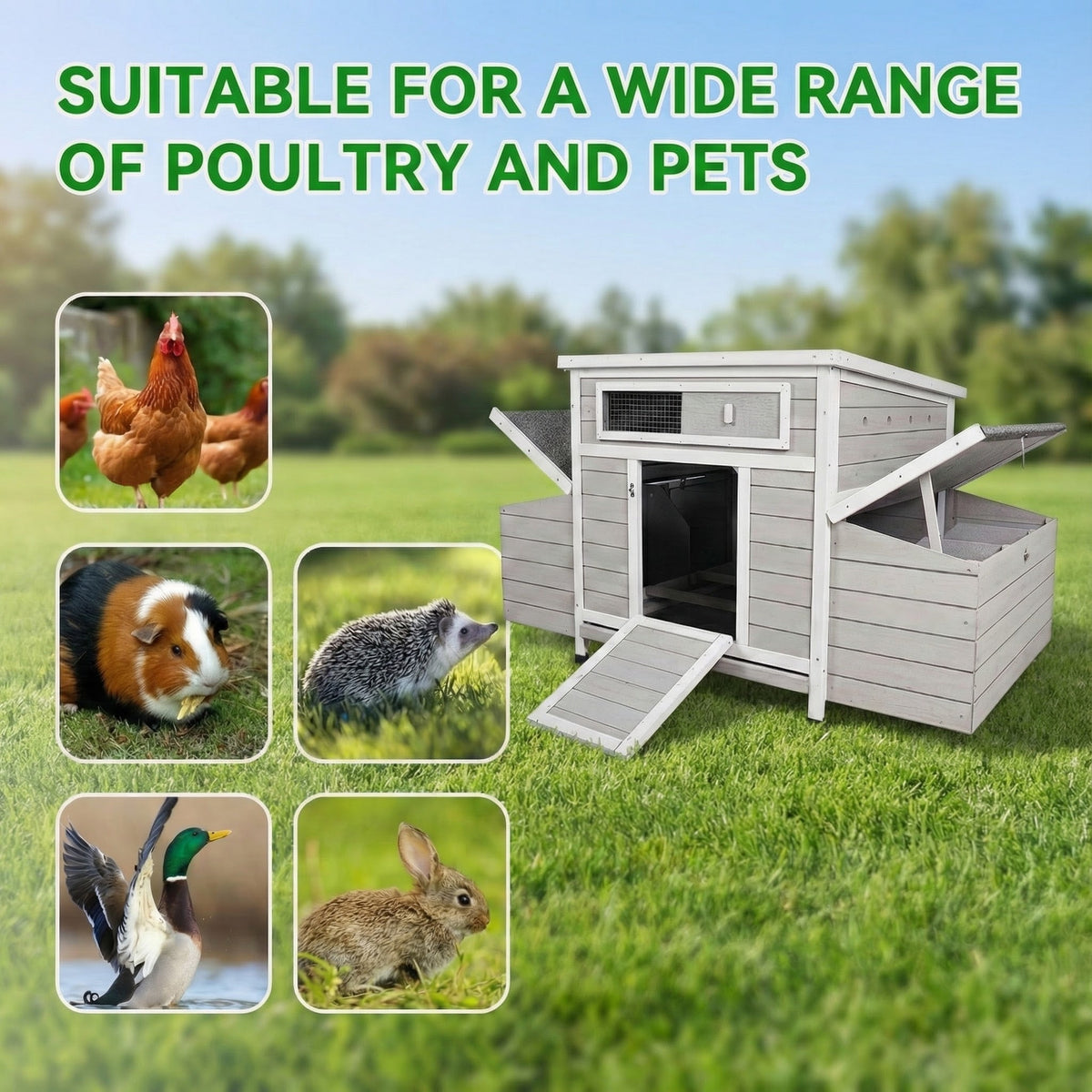 Large Wooden Chicken Coop Outdoor Hen House Poultry Cage for Outdoor with 2 Sides Nesting Boxes