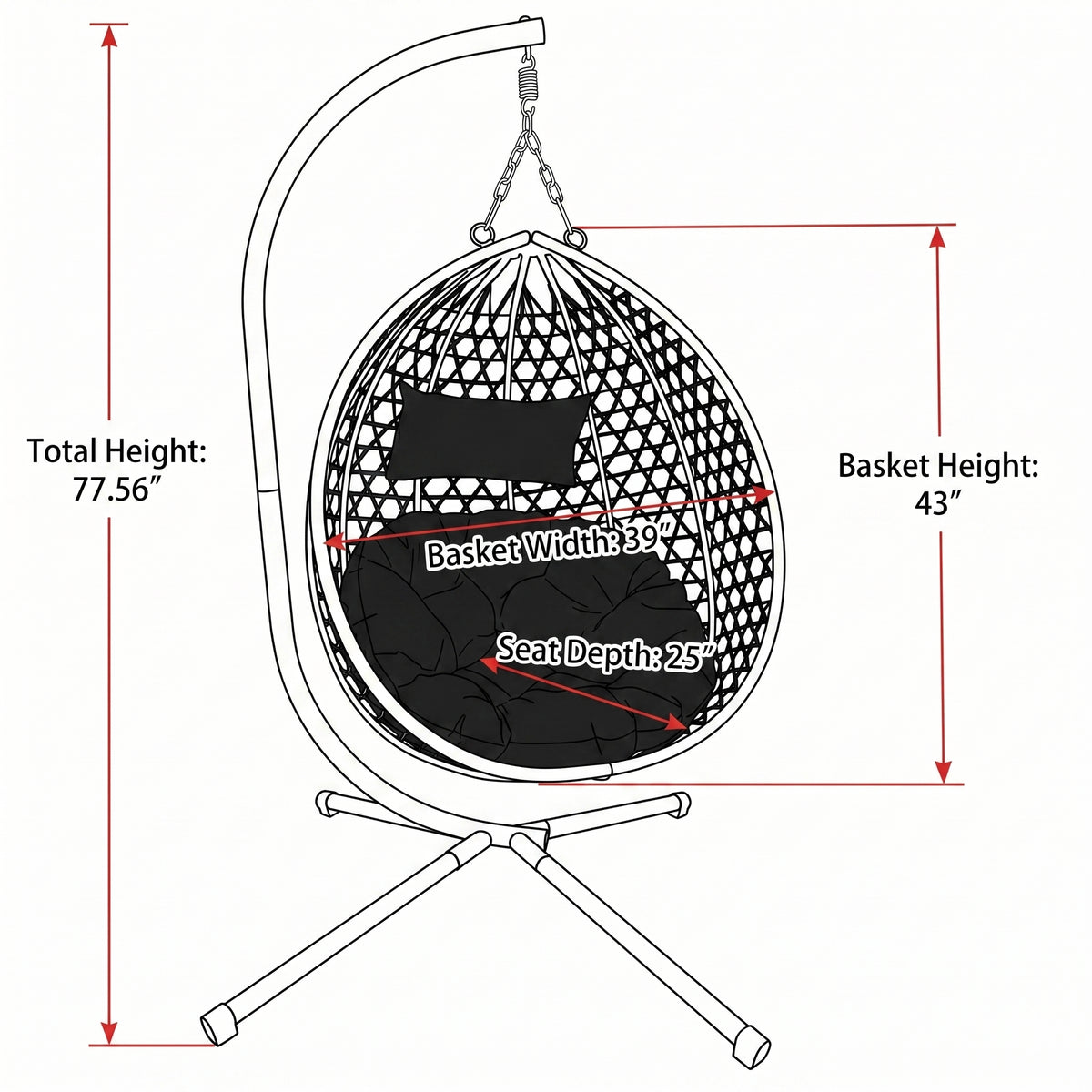 Foldable Indoor/Outdoor Wicker Swing Egg Chair, Hammock Hanging Chair Nest Basket with Stand, UV Resistant Cushions, 350LB Capacity for Bedroom, Balcony, Garden & Poolside, Grey