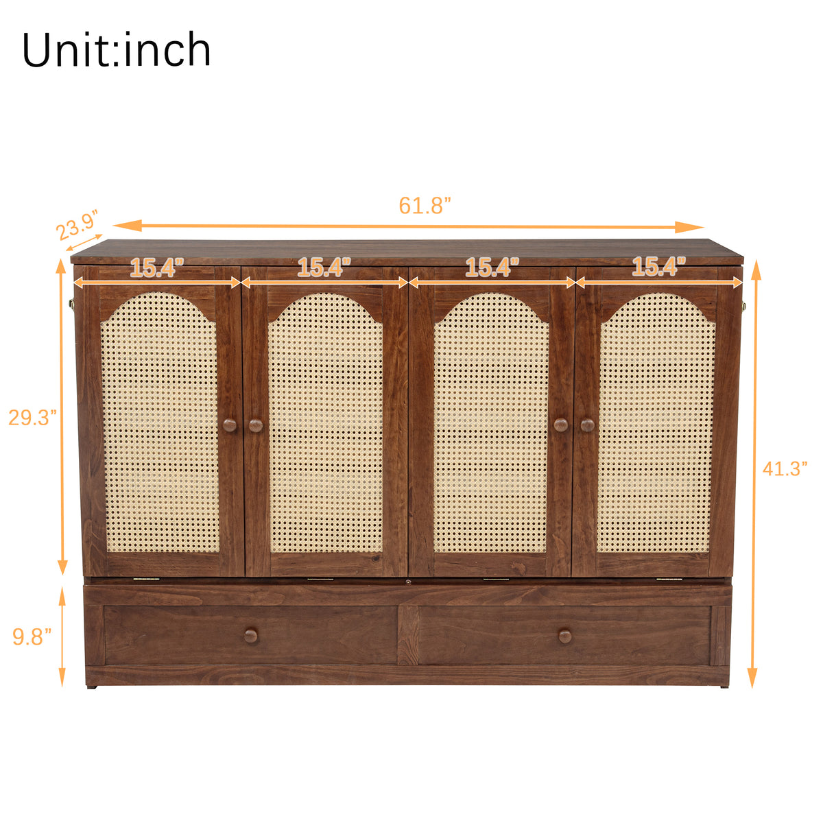 Queen Size Murphy Bed with Charging Station & 2 Storage Drawers, Folding Storage Wall Bed Furniture for Bedroom, Office, Guest Room, Walnut