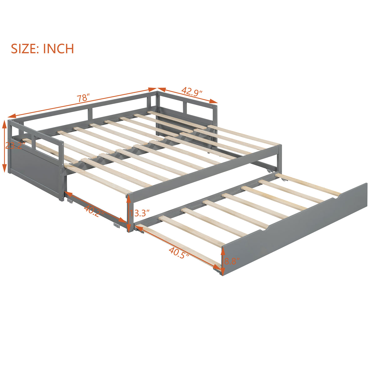 Wooden Daybed with Trundle,Multi-functional Extending Daybed, Box Spring Needed, for Living Room Bedroom, Gray