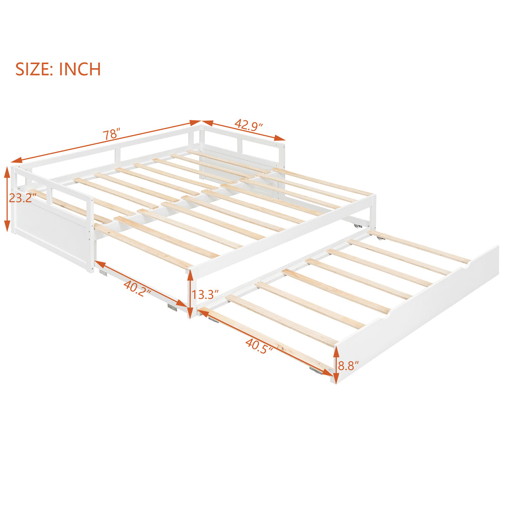 Wooden Daybed with Trundle,Multi-functional Extending Daybed, Box Spring Needed, for Living Room Bedroom, White