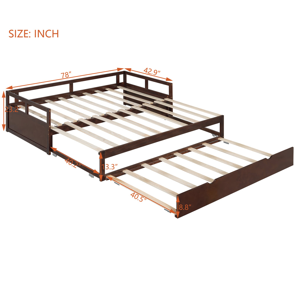 Wooden Daybed with Trundle,Multi-functional Extending Daybed, Box Spring Needed, for Living Room Bedroom, Espresso