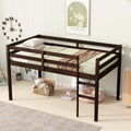 Twin Low Loft Bed Frame, Solid Wood Elevated Bed with Guardrail, Space Saving Loft Bed for Bedroom, Espresso