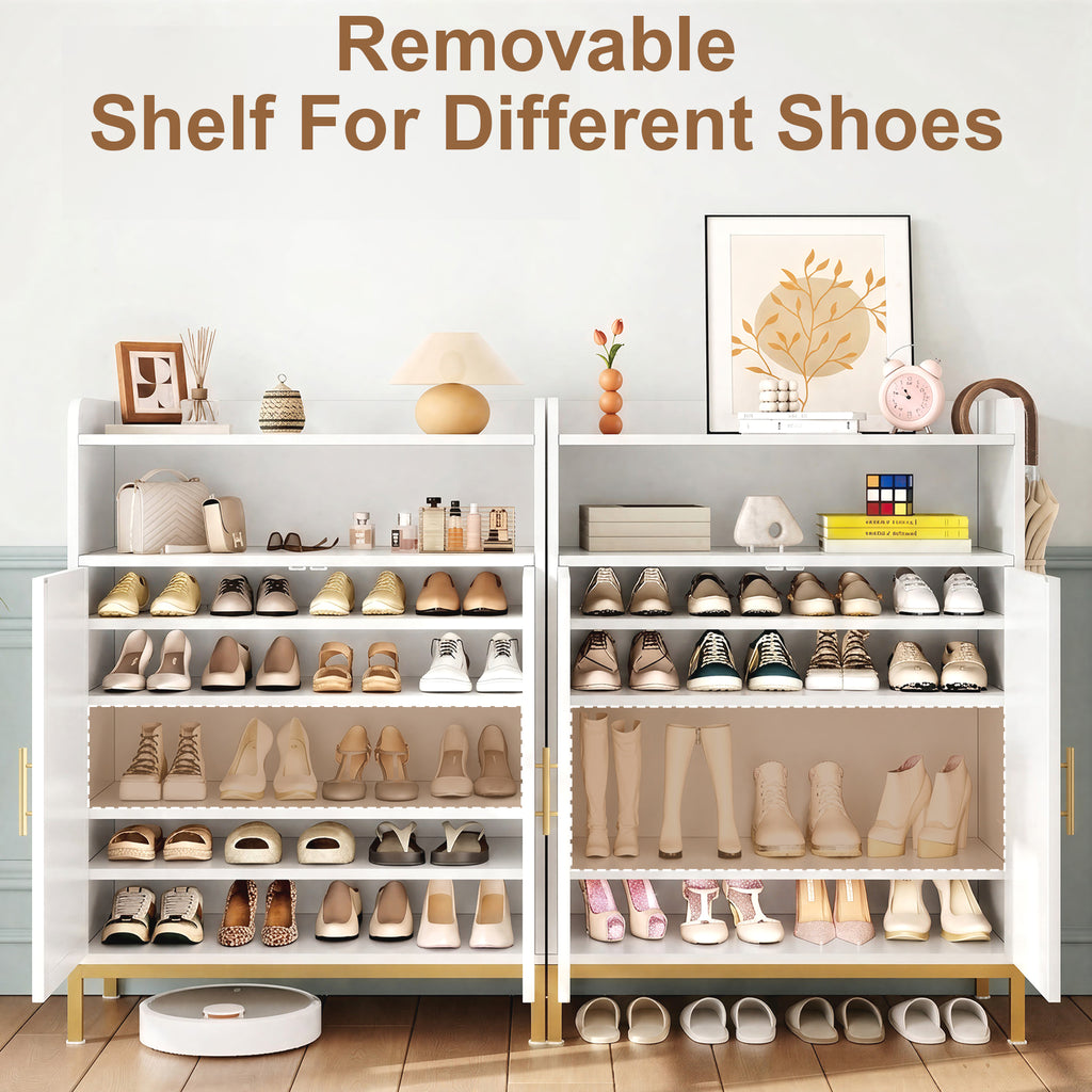 Shoe Cabinet with Adjustable Shelves,Modern Shoe Storage Cabinet & 2-Door 20 Pairs Wood Shoe Rack Organizer for Entryway,White