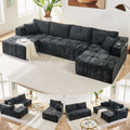 NYBOPAVIS 132" Sectional Sofa, Modular Sectional Couch Convertible Sofa Bed, 6 Seat Chenille Sofa Couch with Movable Ottoman, Cup Holders & Side Pockets, Black