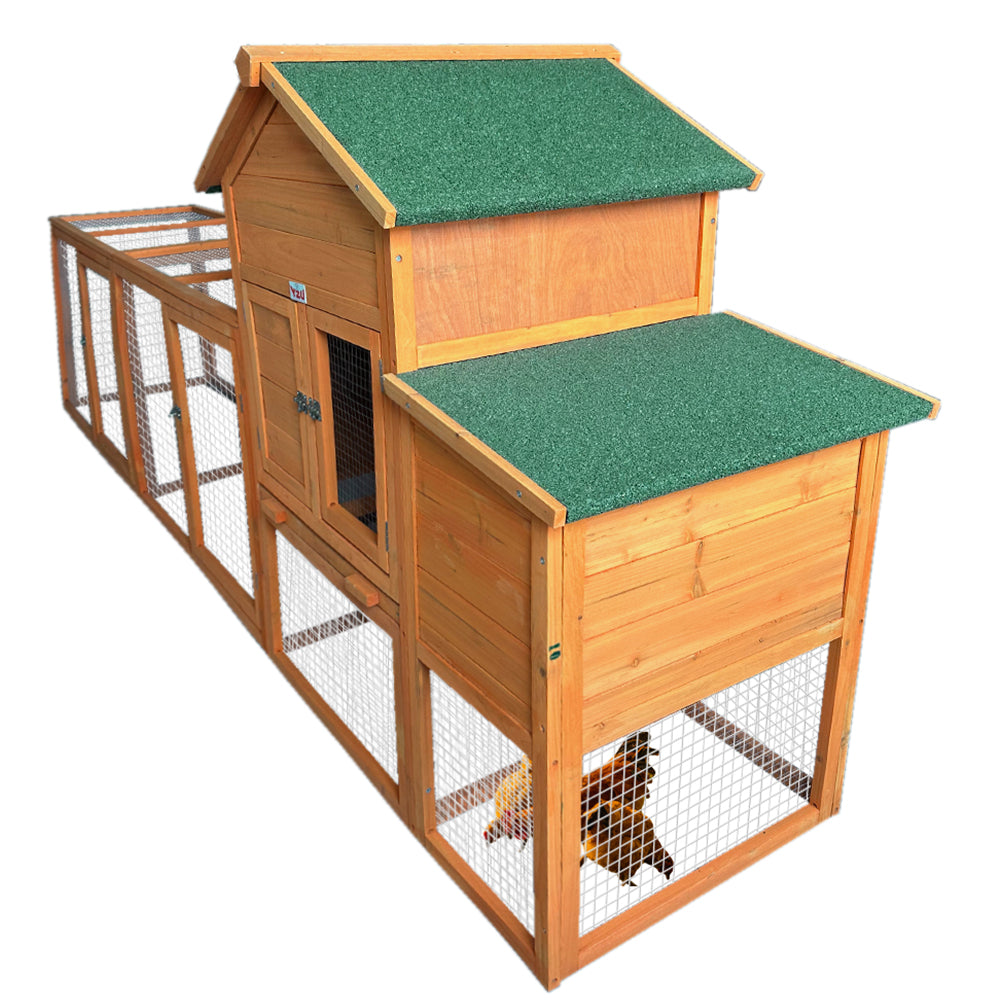 121" large Chicken Coop, Wooden Hen House with Run, Chicken Cage for 4-6 Chickens, Weatherproof Asphalt Roof, Nesting Box & Pull-Out Tray, Green