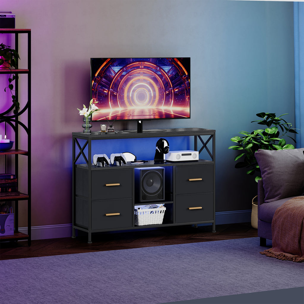 TV Stand for 43" TV, Modern Entertainment Center with LED, Power Outlet, Storage Drawers, TV Console for Living Room,Black