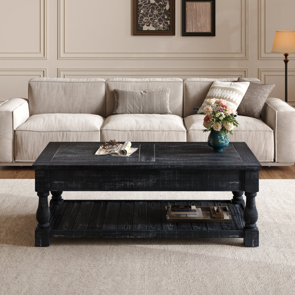 Lift Top Coffee Table with 3 Hidden Storage Trays, Wooden Convertible Coffee Table with Hidden Compartments for Living Room, Black