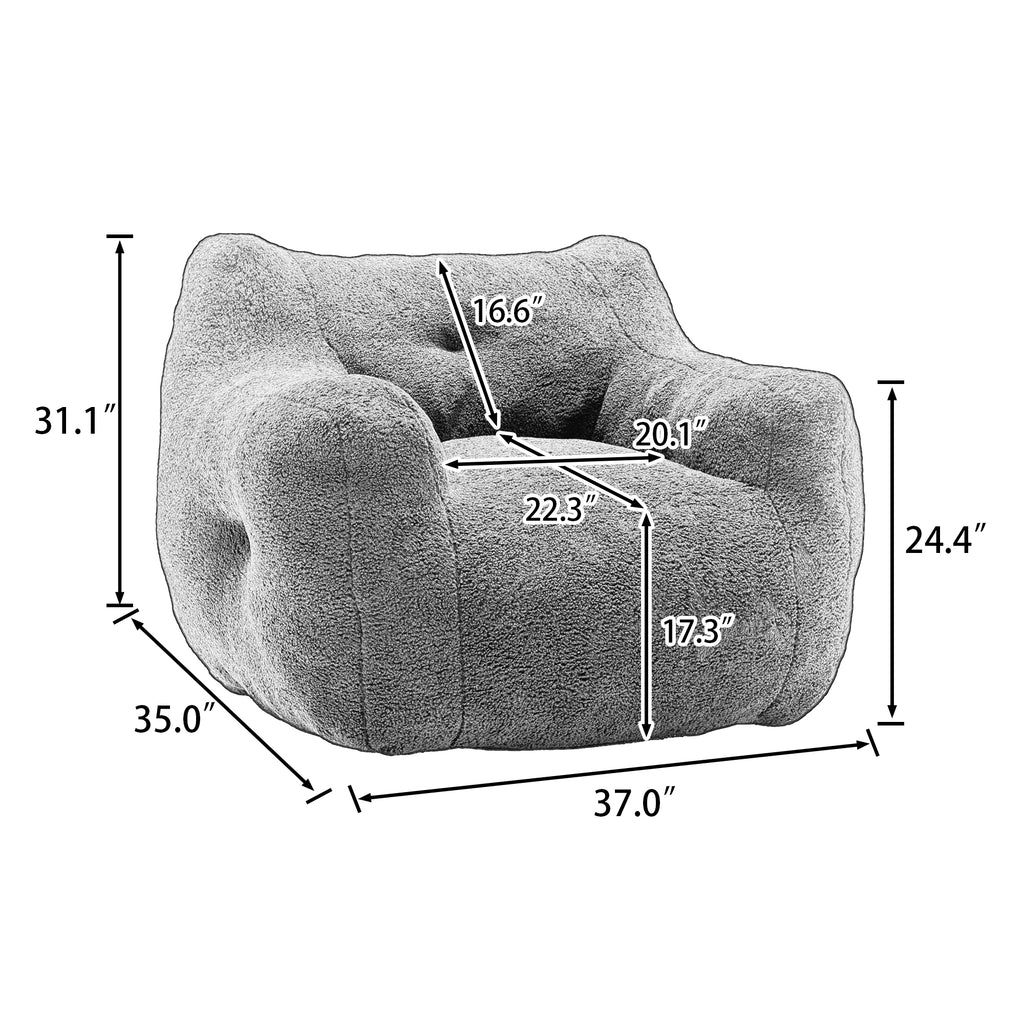 Oversized Bean Bag Chair with Side Pocket, Teddy Comfy Sofa with Arms, Removable Cover Chair for Living Room, Light Green