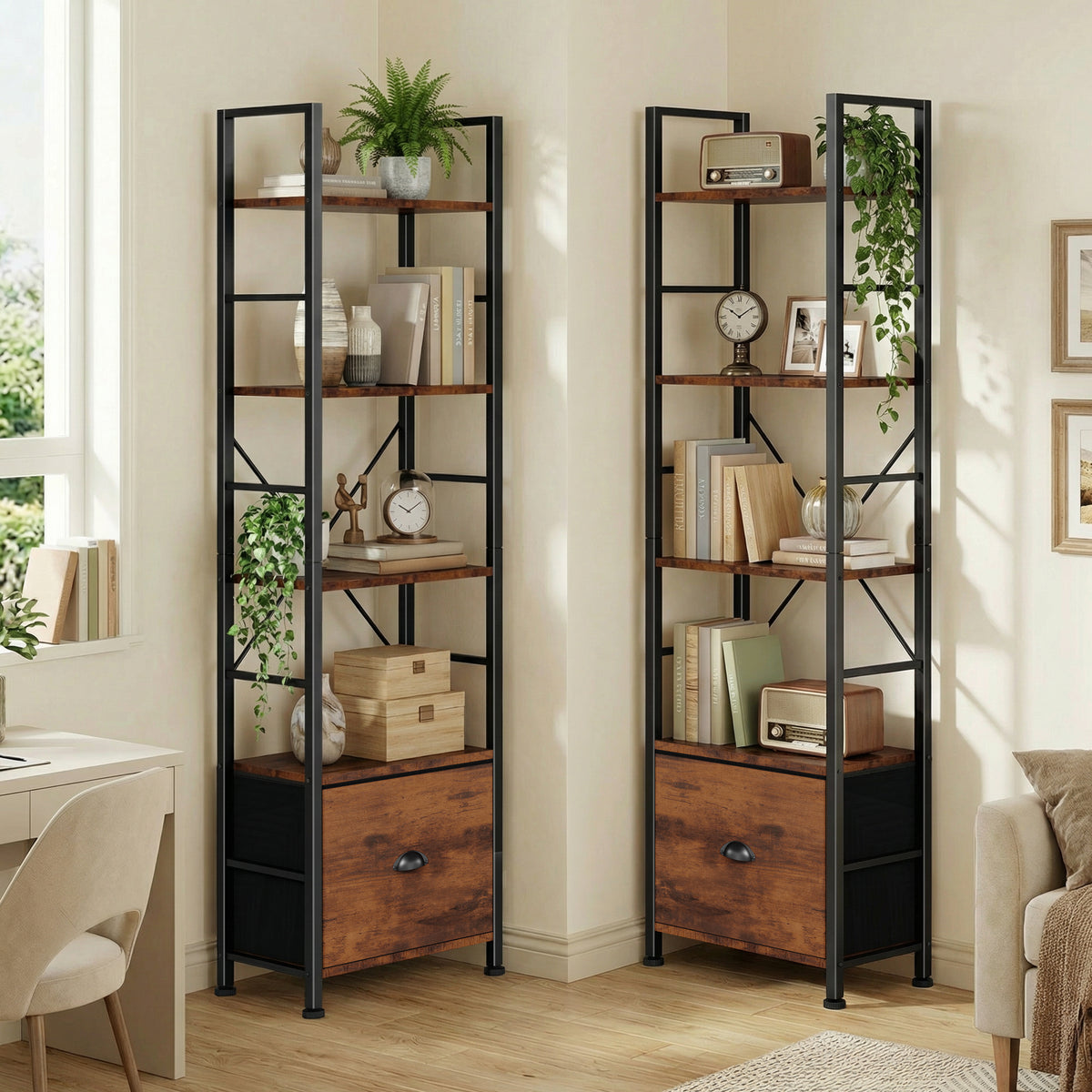 67.5" Plant Stand Indoor, 14 Shelves Large Metal Plant Rack with Drawers, Flower Holder for Living Room, Balcony
