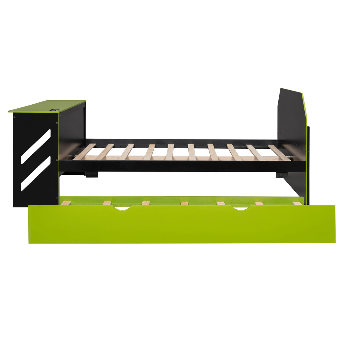 Full Size Wood Daybed with Desk & USB,Full Daybed with Twin Size Trundle for Bedroom, Green