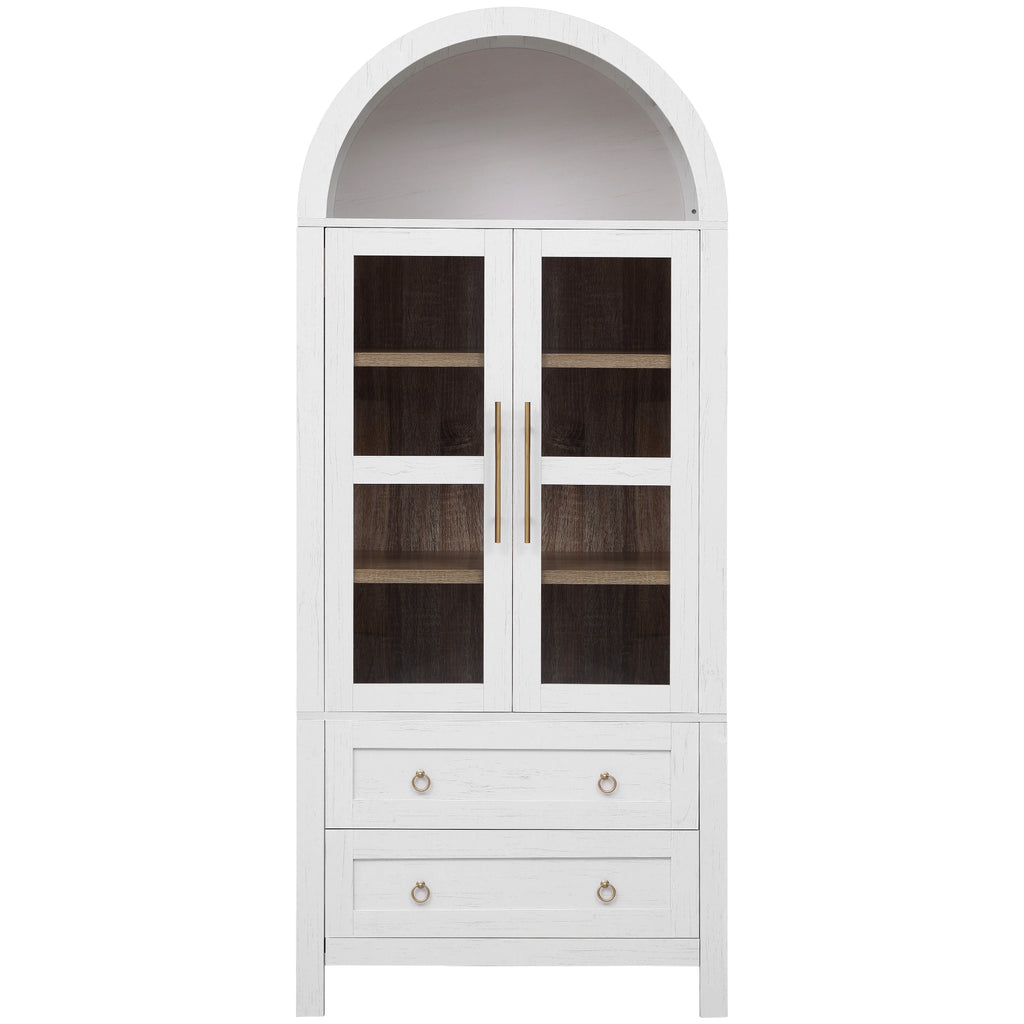 NYBOPAVIS Arched Kitchen Pantry Storage Cabinet, Wood Pantry Cabinet with Adjustable Shelves, Freestanding Pantry Cabinet for Dining Room Living Room, White